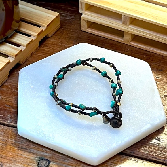 Turquoise + Gold Handmade Bracelet by TAI - Picture 2 of 2